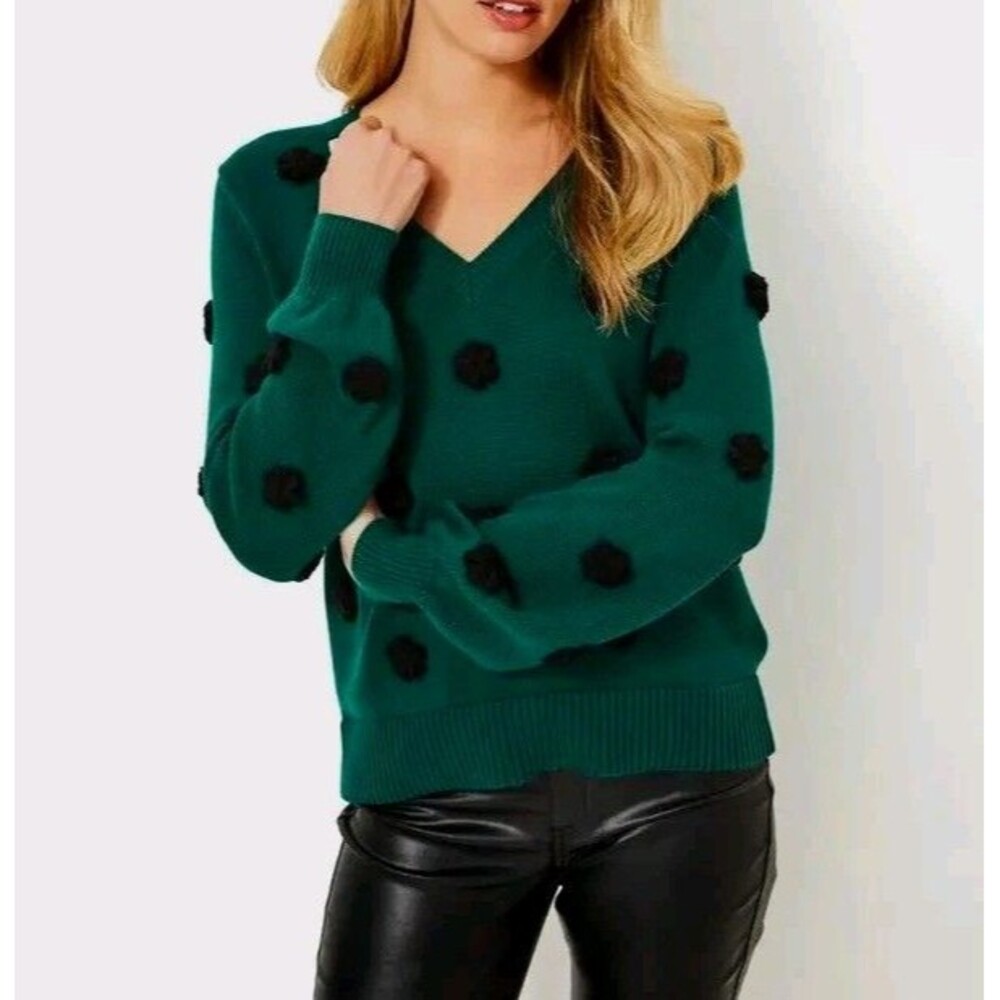 Lilly Pulitzer Wyla Sweater Womens Size Small Green Crochet Flowers Fall Winter